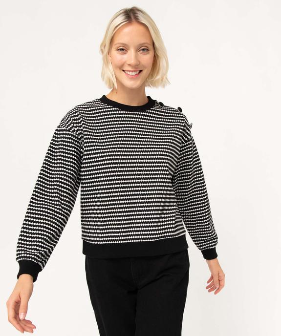 Sweat femme à motifs graphiques avec boutons sur l’épaule vue2 - GEMO(FEMME PAP) - GEMO