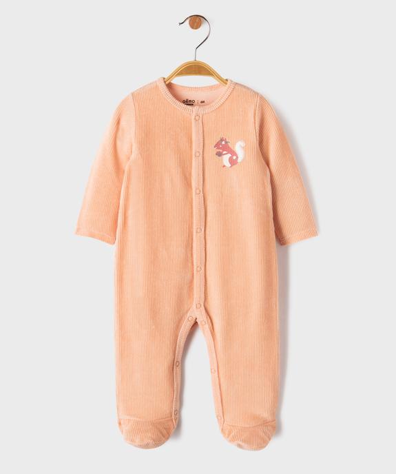 Pyjama en velours côtelé fermeture sur l’avant bébé fille vue1 - GEMO 4G BEBE - GEMO