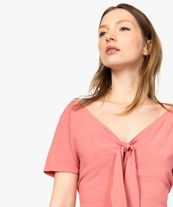 Robe femme fluide à encolure V et pans à nouer sur la poitrine vue2 - FOLLOW ME - GEMO