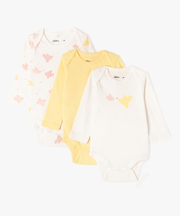Bodies à manches longues à motifs oiseaux bébé fille (lot de 3) vue1 - GEMO 4G BEBE - GEMO