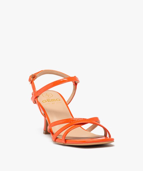 Sandales femme à talon fin avec brides vernies et unies vue2 - GEMO(URBAIN) - GEMO