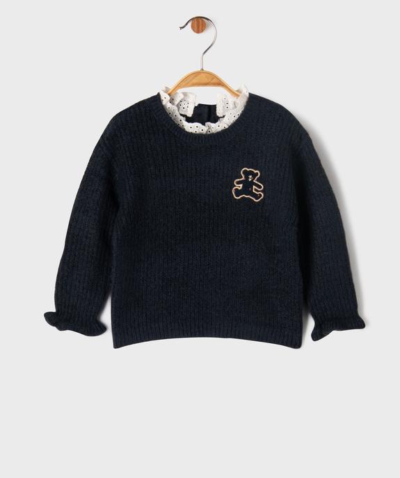 Pull en grosse maille douillette à col dentelle bébé fille - LuluCastagnette vue1 - LULUCASTAGNETTE - GEMO