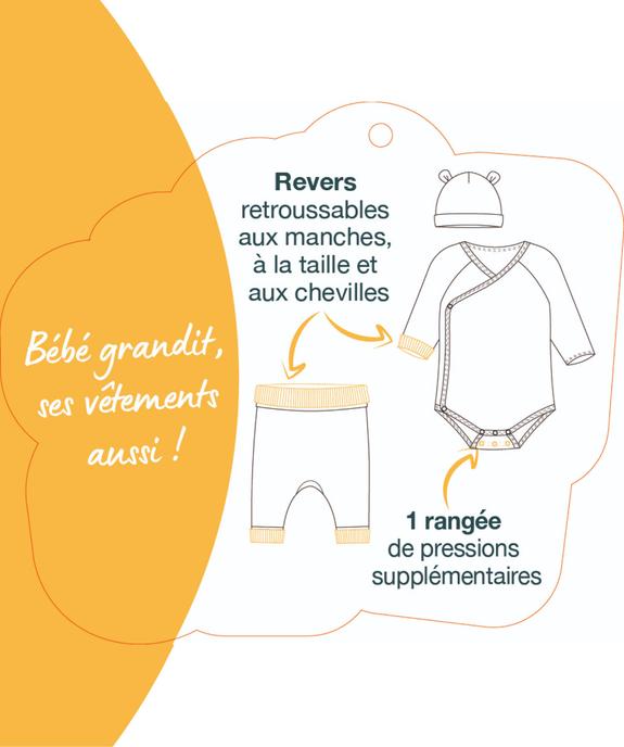 Ensemble naissance évolutif 3 pièces bébé : body, pantalon, bonnet vue7 - GEMO 4G BEBE - GEMO