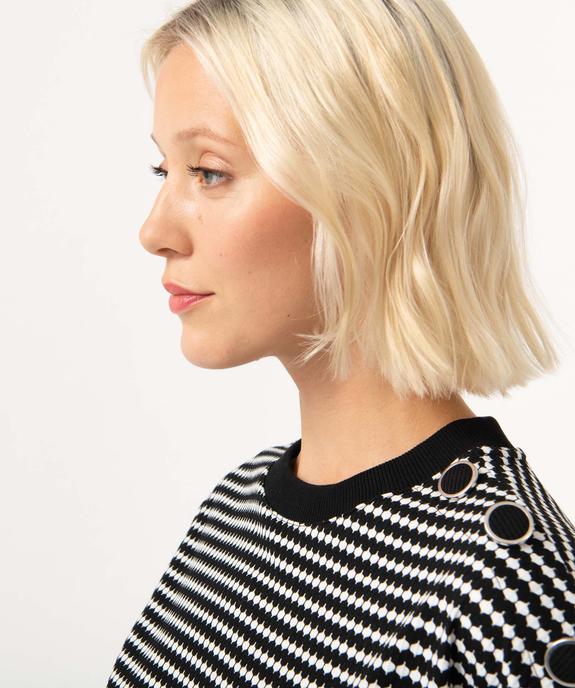 Sweat femme à motifs graphiques avec boutons sur l’épaule vue6 - GEMO(FEMME PAP) - GEMO