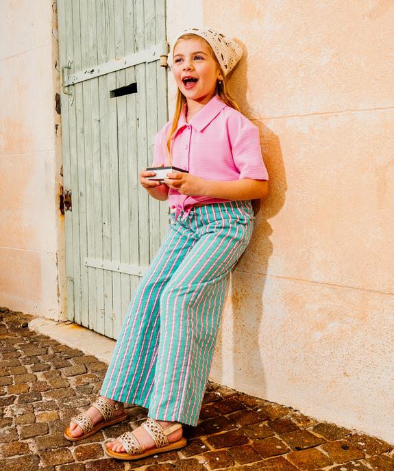 Pantalon rayé en coton froissé fille vue1 - GEMO (ENFANT) - GEMO