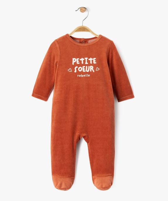 Pyjama en velours bébé avec message sur le buste vue1 - GEMO(BB COUCHE) - GEMO