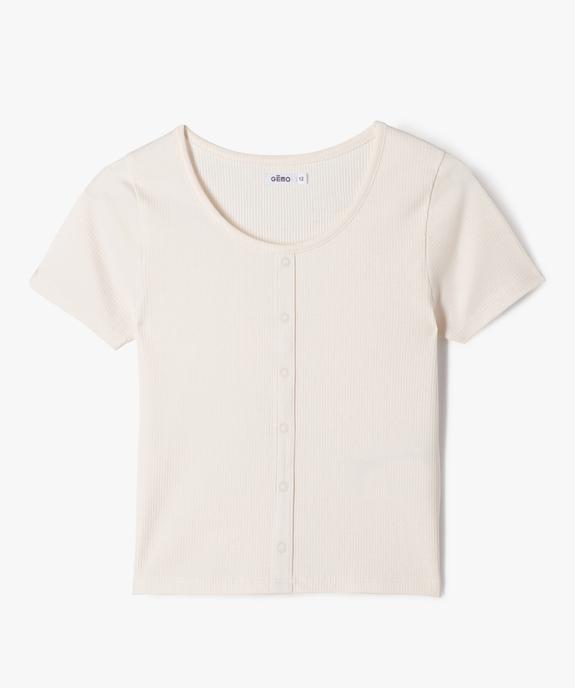 Tee-shirt manches courtes à côtes et faux boutons fille vue1 - GEMO 4G FILLE - GEMO
