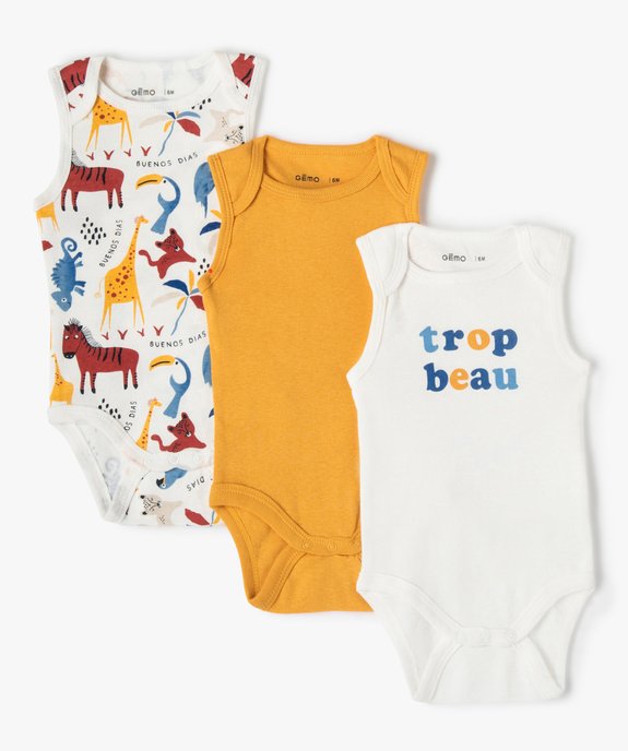 Body bébé sans manches encolure US 100% coton biologique (lot de 3) vue1 - GEMO 4G BEBE - GEMO