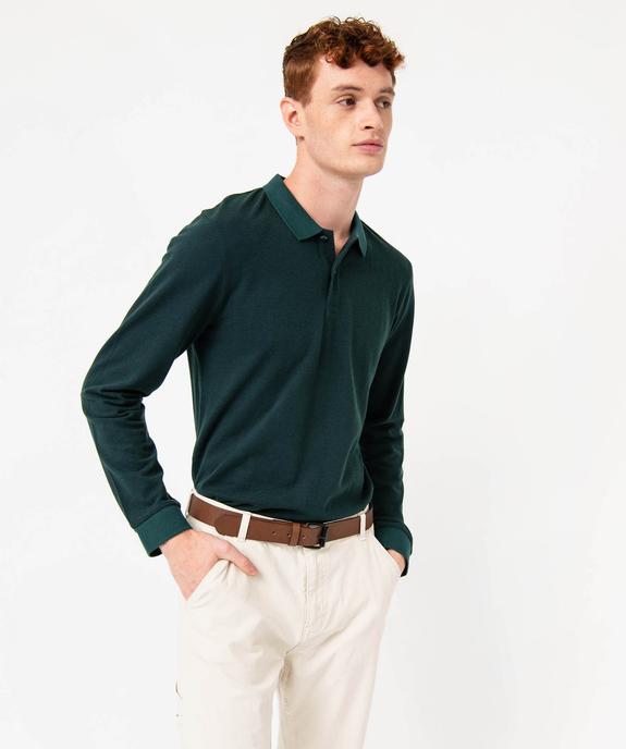 Polo à manches longues en maille piquée bicolore homme vue1 - GEMO (HOMME) - GEMO