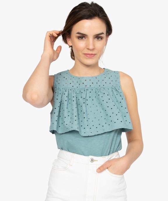 Débardeur femme avec volant en broderie anglaise vue2 - FOLLOW ME - GEMO