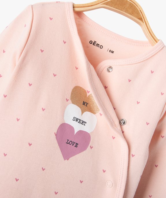 Pyjama bébé dors-bien à ouverture croisé et imprimé cœurs vue2 - GEMO(BB COUCHE) - GEMO