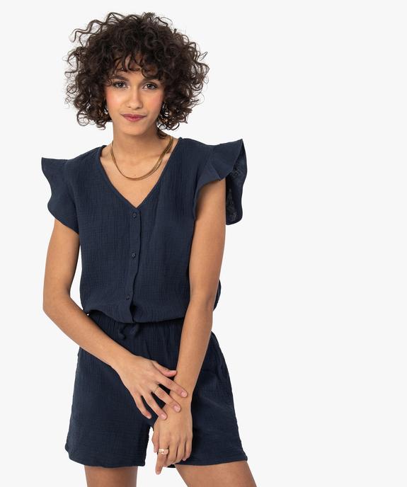 Combishort femme en gaze de coton avec emmanchures volants vue1 - GEMO(FEMME PAP) - GEMO