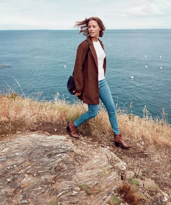 Manteau court femme en matière extensible et grand col vue6 - GEMO(FEMME PAP) - GEMO