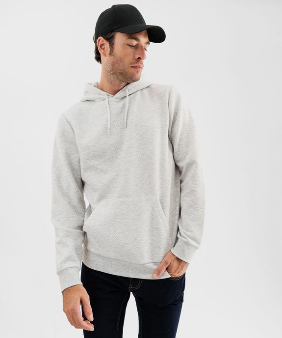 Sweat à capuche en maille texturée homme vue2 - GEMO (HOMME) - GEMO