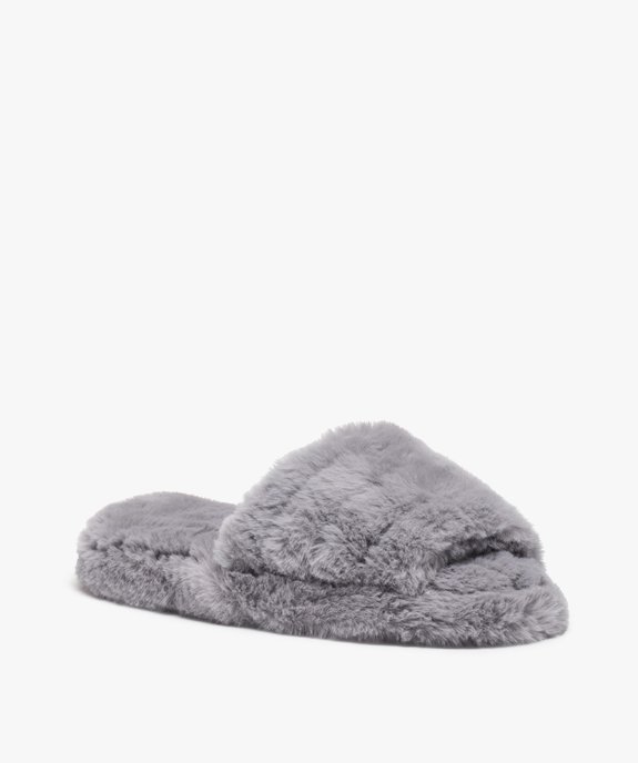 Chaussons mules unies en textile peluche femme vue2 - GEMO(HOMWR FEM) - GEMO
