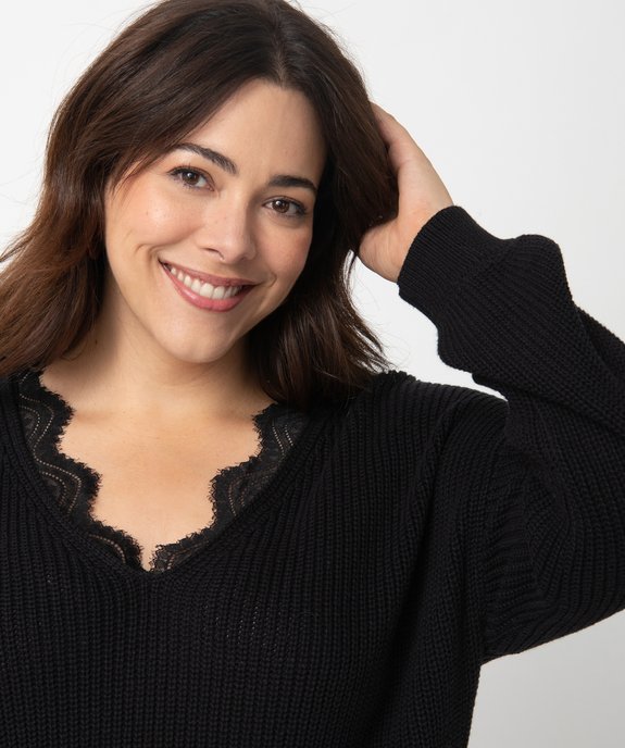 Pull femme grande taille avec décolleté V en dentelle vue5 - GEMO (G TAILLE) - GEMO