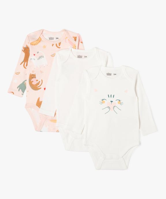 Body manches longues en coton à motifs chats bébé (lot de 3) vue1 - GEMO 4G BEBE - GEMO