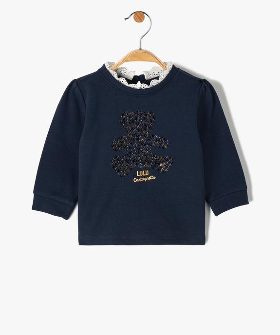 Sweat bébé file à sequins et col en broderie anglaise - LuluCastagnette vue1 - LULUCASTAGNETTE - GEMO