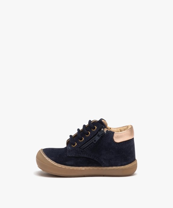 Chaussures premiers pas bébé fille en cuir uni suédé avec coccinelle - NA! vue3 - NA! - GEMO