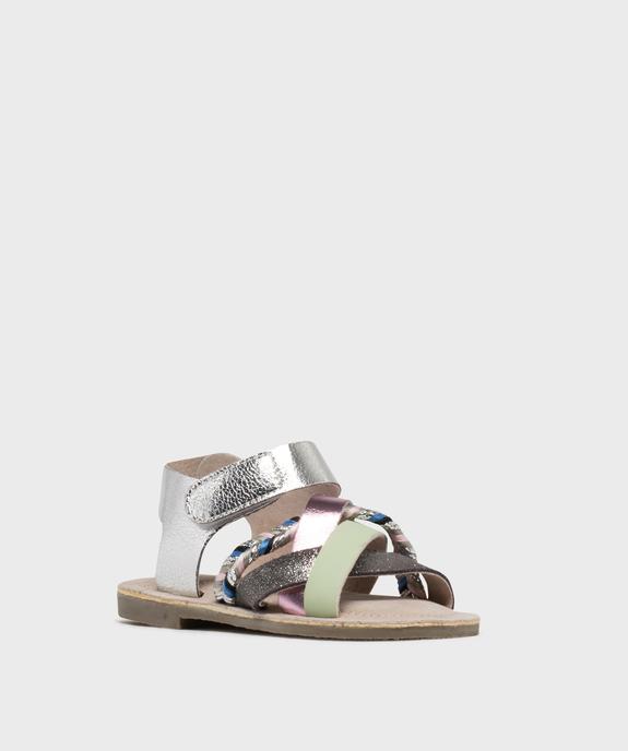 Sandales en cuir à brides fantaisie et scratch fille - Alma Planète vue2 - ALMA - GEMO