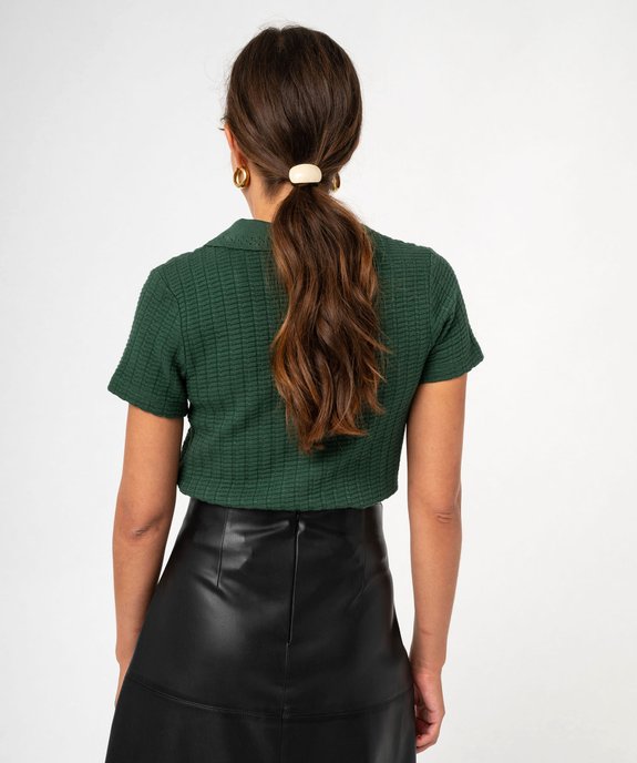 Polo manches courtes et col ouvert en maille gaufrée femme vue3 - GEMO(FEMME PAP) - GEMO