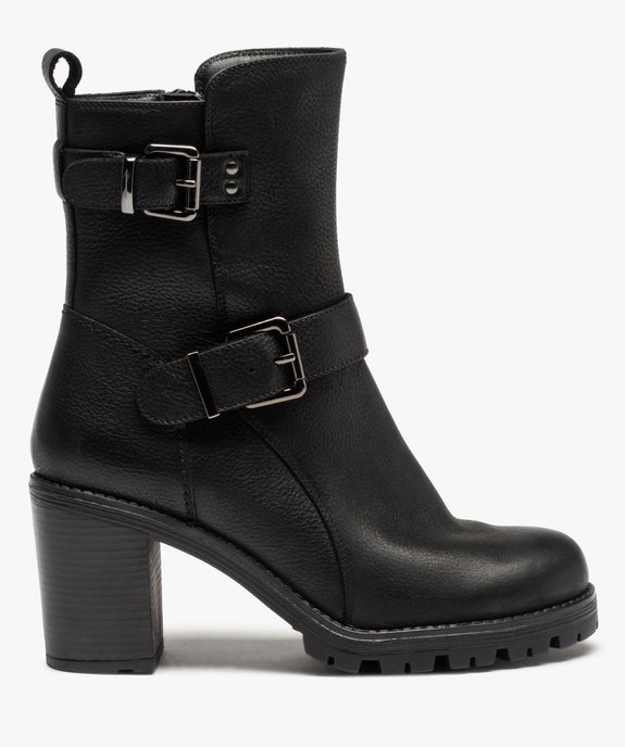 Boots femme à talon large dessus cuir uni - Tanéo vue2 - TANEO - GEMO