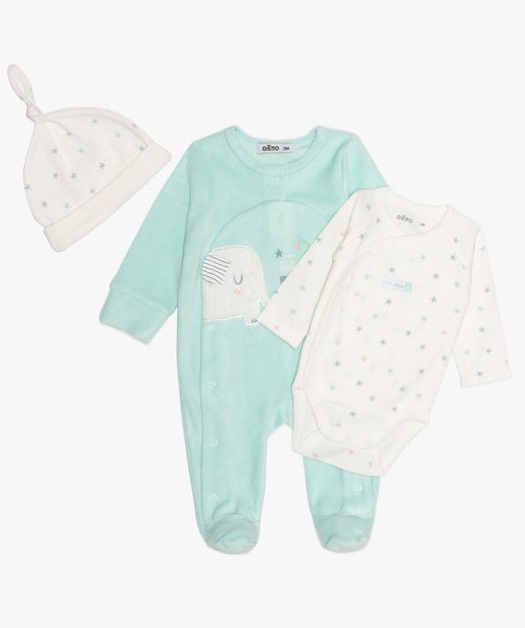 Ensemble bébé (3 pièces) pyjama velours, body et bonnet  vue1 - GEMO(BB COUCHE) - GEMO