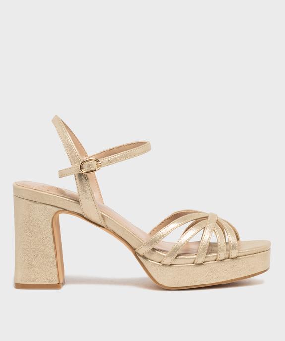 Sandales à talon haut, patin et fines brides dorées femme - Follow Me vue1 - FOLLOW ME - GEMO