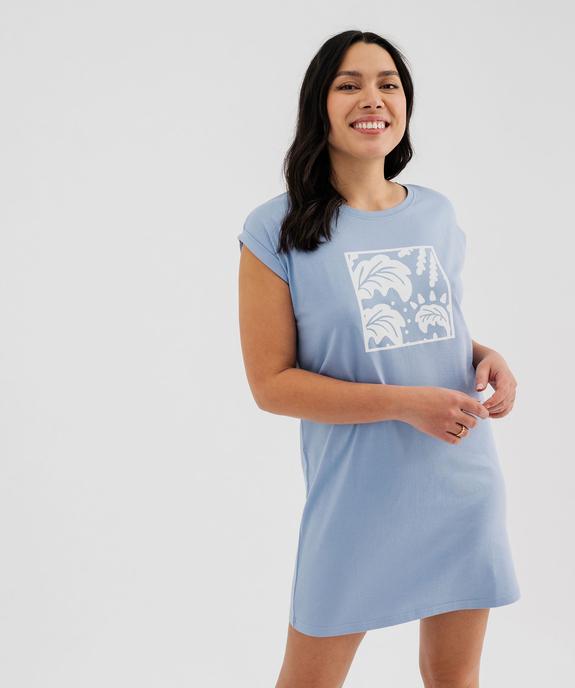 Chemise de nuit en jersey de coton avec motif femme vue2 - GEMO 4G FEMME - GEMO
