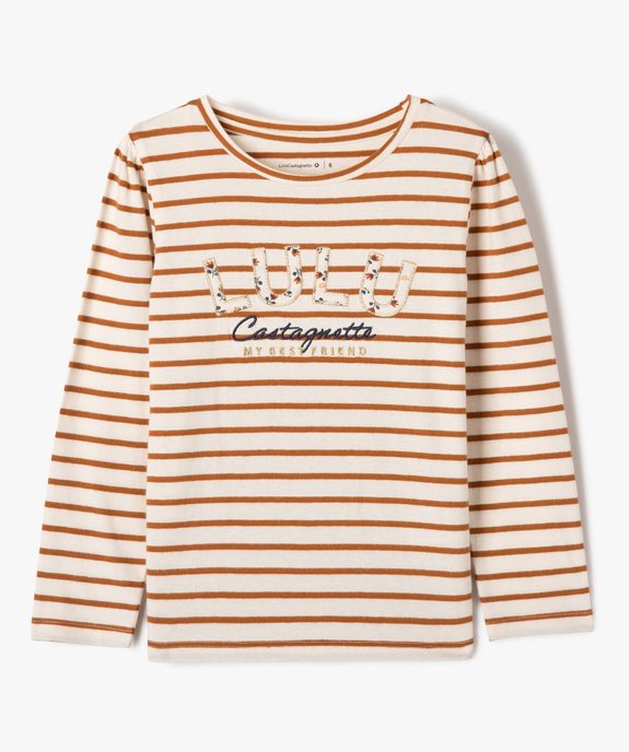Tee-shirt manches longues rayé et brodé fille - LuluCastagnette vue2 - LULUCASTAGNETTE - GEMO
