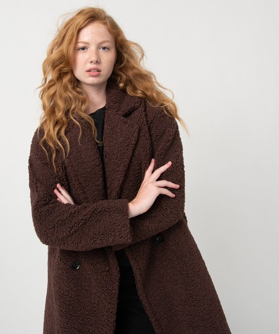 Manteau femme mi-long en maille bouclette à double boutonnage vue2 - GEMO(FEMME PAP) - GEMO