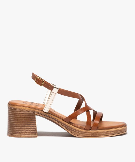 Sandales femme en cuir à talon carré et à fines brides - Taneo vue1 - TANEO - GEMO