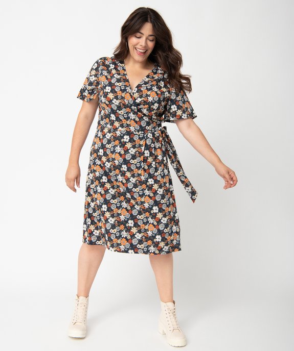 Robe femme grande taille coupe portefeuille fleurie vue1 - GEMO (G TAILLE) - GEMO