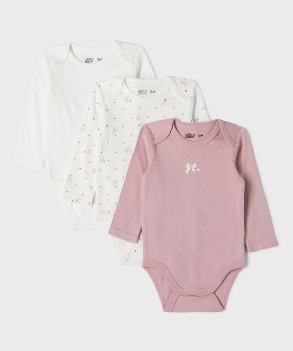 Body manches longues avec motifs noeuds bébé fille (lot de 3) vue1 - GEMO 4G BEBE - GEMO