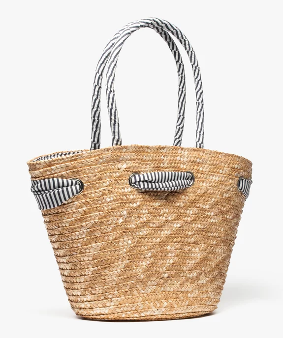 Panier femme en osier avec noeud en toile rayée vue2 - GEMO (ACCESS) - GEMO