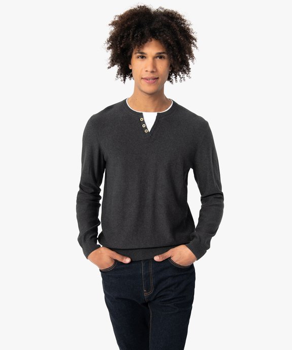 Pull homme col fantaisie effet 2 en 1 vue1 - GEMO (HOMME) - GEMO