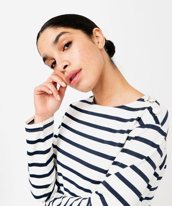 Tee-shirt à manches longues rayé avec boutons sur l’épaule femme vue1 - GEMO 4G FEMME - GEMO