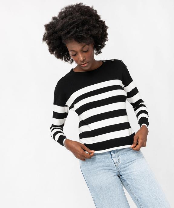 Pull fin à larges rayures avec boutons sur l’épaule femme vue1 - GEMO 4G FEMME - GEMO