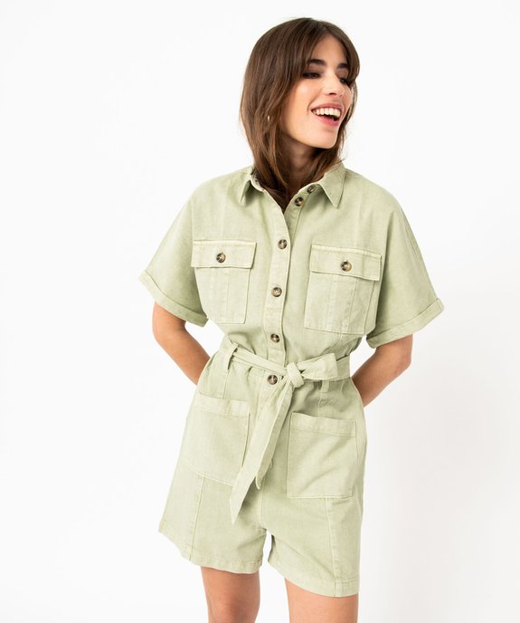 Combishort en toile denim à manches courtes femme vue2 - GEMO(FEMME PAP) - GEMO
