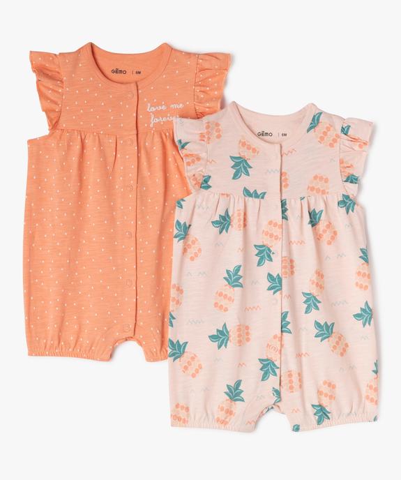 Combishort en coton avec volants sur les épaules bébé fille (lot de 2) vue1 - GEMO(BB COUCHE) - GEMO