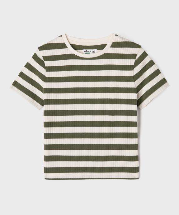 Tee-shirt manches courtes en maille côtelée à rayures fille vue1 - GEMO 4G FILLE - GEMO