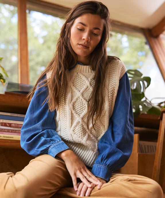Pull sans manches à grosse maille torsadée femme - LuluCastagnette vue1 - LULUCASTAGNETTE - GEMO