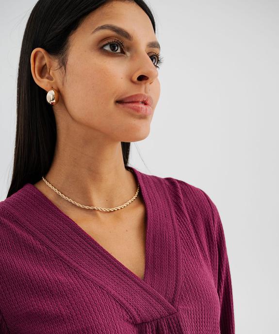 Tee-shirt à manches longues et col V en maille texturée femme vue2 - GEMO 4G FEMME - GEMO