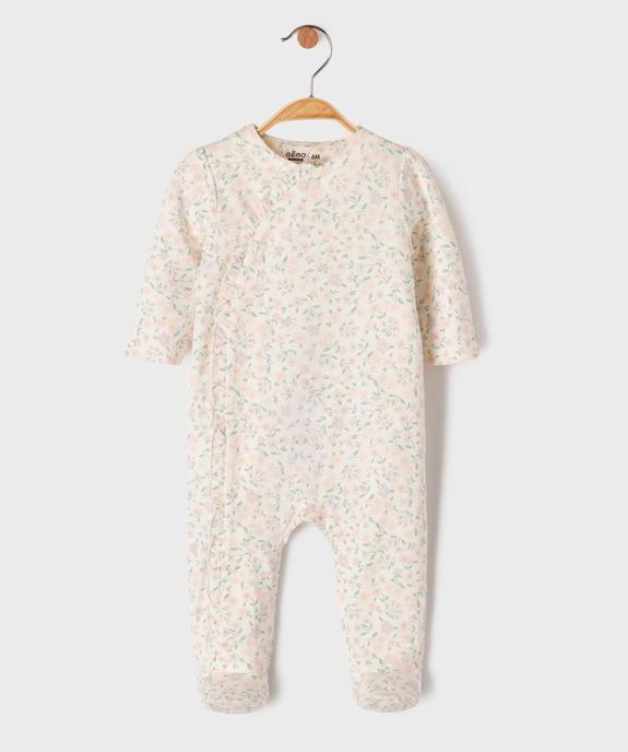 Pyjama en coton à motifs fleuris avec fermeture devant bébé fille vue1 - GEMO 4G BEBE - GEMO