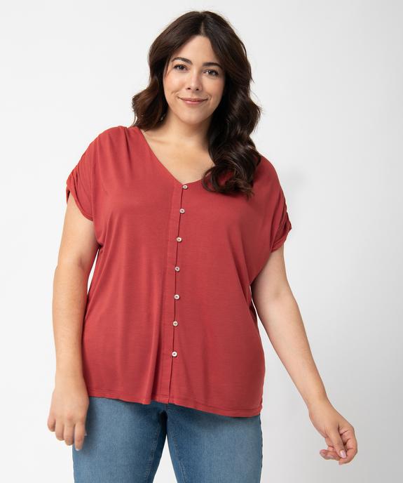 Tee-shirt femme grande taille à col V et boutons fantaisie vue1 - GEMO (G TAILLE) - GEMO