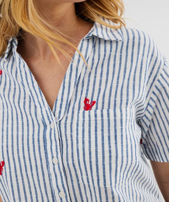 Chemise manches courtes coupe boxy rayée et brodée femme vue2 - GEMO(FEMME PAP) - GEMO