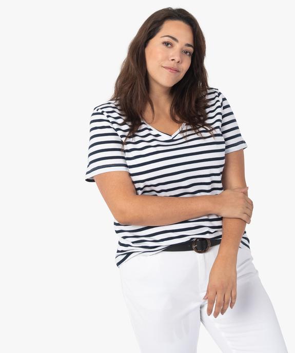 Tee-shirt femme grande taille à col V et manches courtes vue1 - GEMO (G TAILLE) - GEMO