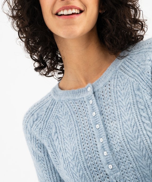 Pull  en maille fantaisie avec col rond à boutons femme vue2 - GEMO(FEMME PAP) - GEMO