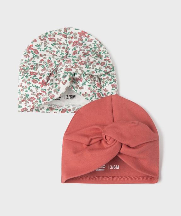 Bonnet de naissance en jersey effet noué bébé fille (lot de 2)  vue1 - GEMO 4G BEBE - GEMO