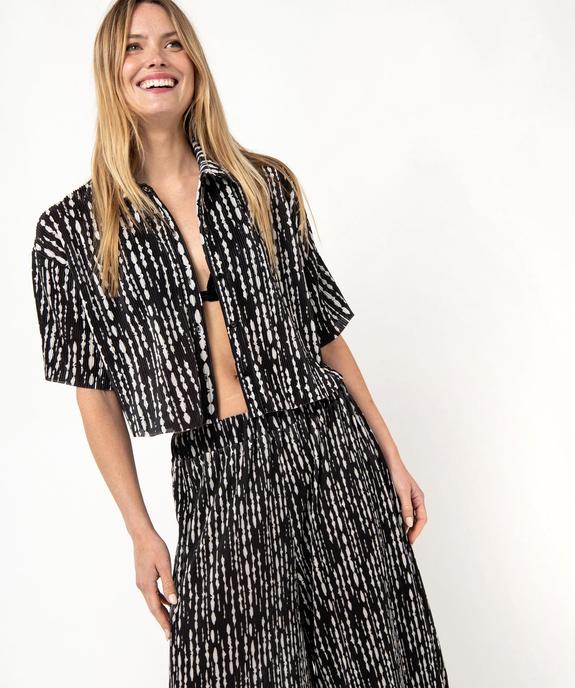 Chemise courte à manches courtes en maille plissée femme vue1 - GEMO(FEMME PAP) - GEMO